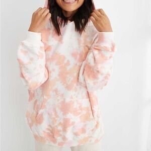 aerie Pink And Orange Tie Dye Oversized Hoodie
